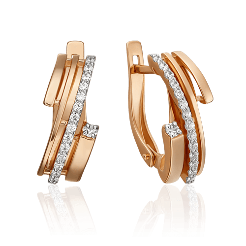 Серьги с английским замком Platina Jewellery, красное золото 585 проба, вставка фианит