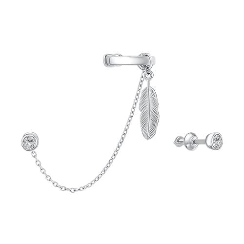 Серьги каффы BIRYUZA,  серебро 925 проба, вставка цирконий