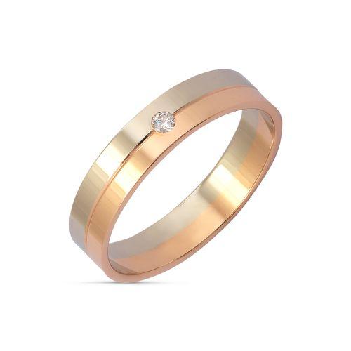 Кольцо обручальное Кристалл, комбинированное золото 585 проба, вставка бриллиант