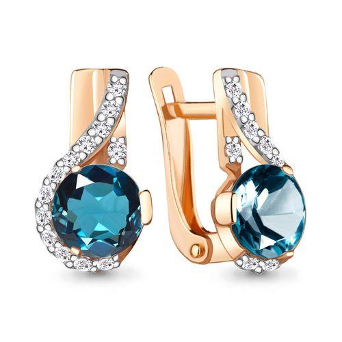 Серьги с английским замком Aquamarine, красное золото 585 проба, вставка фианит (Aquamarine, Россия)