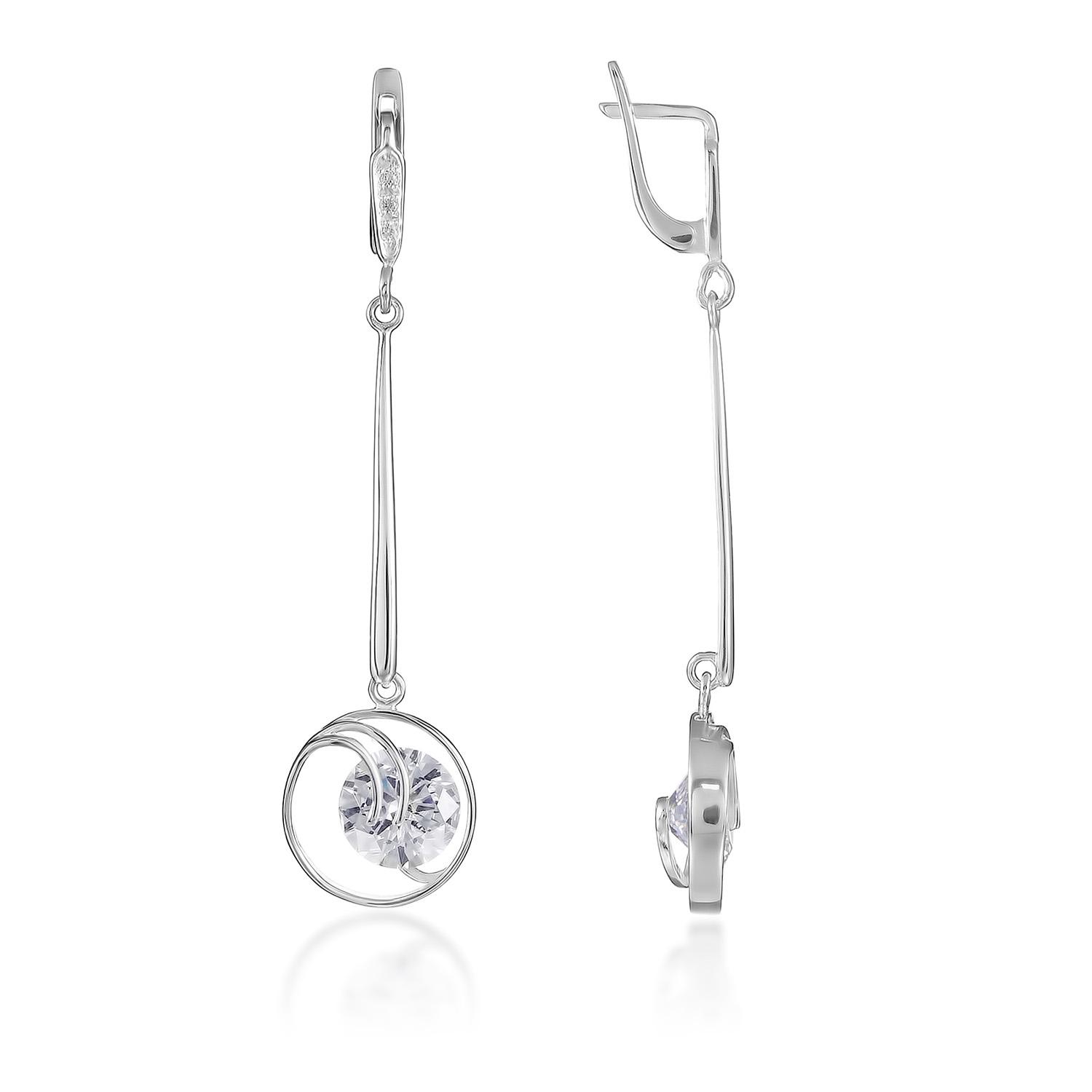 Серьги длинные,  серебро 925 проба, вставка фианит (Украина)