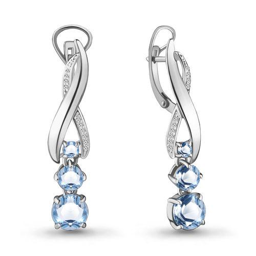 Серьги длинные Aquamarine,  серебро 925 проба, вставка фианит