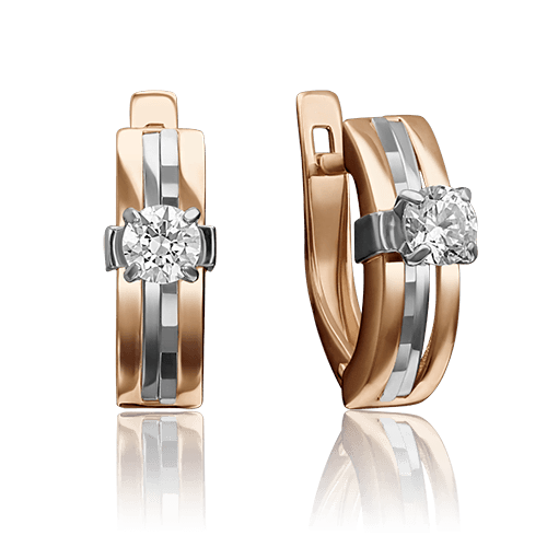 Серьги с английским замком Platina Jewellery, красное золото 585 проба, вставка фианит