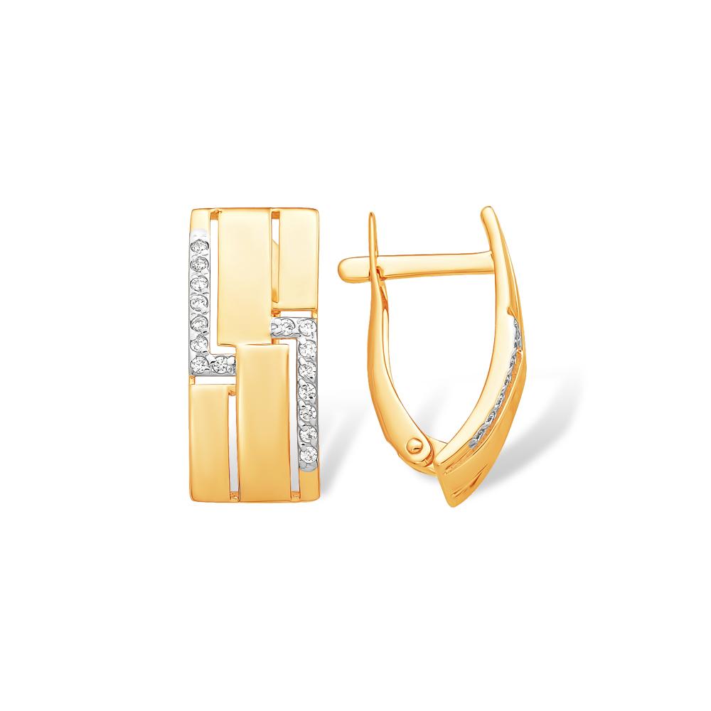 Серьги с английским замком 7 Карат, красное золото 585 проба, вставка фианит (7 Карат, Беларусь)