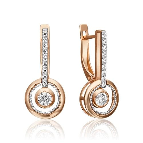 Серьги с английским замком Platina Jewellery, красное золото 585 проба, вставка фианит