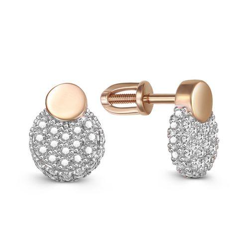 Серьги пусеты, красное золото 585 проба, вставка фианит (Беларусь)