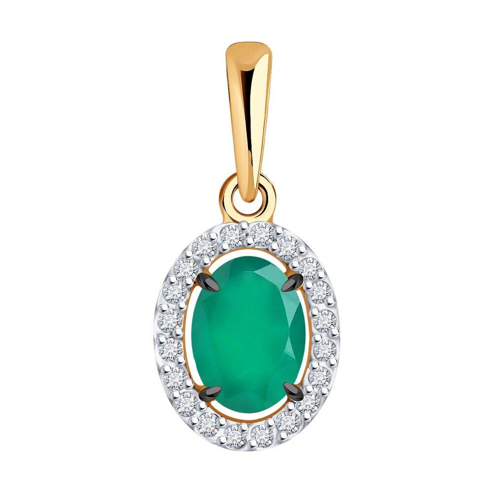 Подвеска декоративная, красное золото 585 проба, вставка фианит/агат (Россия)