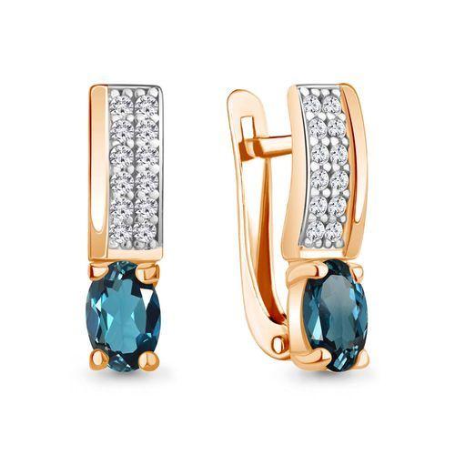 Серьги с английским замком Aquamarine, красное золото 585 проба, вставка фианит