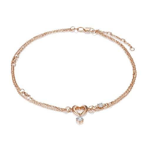 Браслет на ногу Platina Jewelry, красное золото 585 проба, вставка фианит