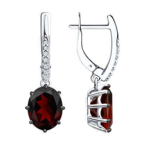 Серьги длинные Diamant,  серебро 925 проба, вставка гранат
