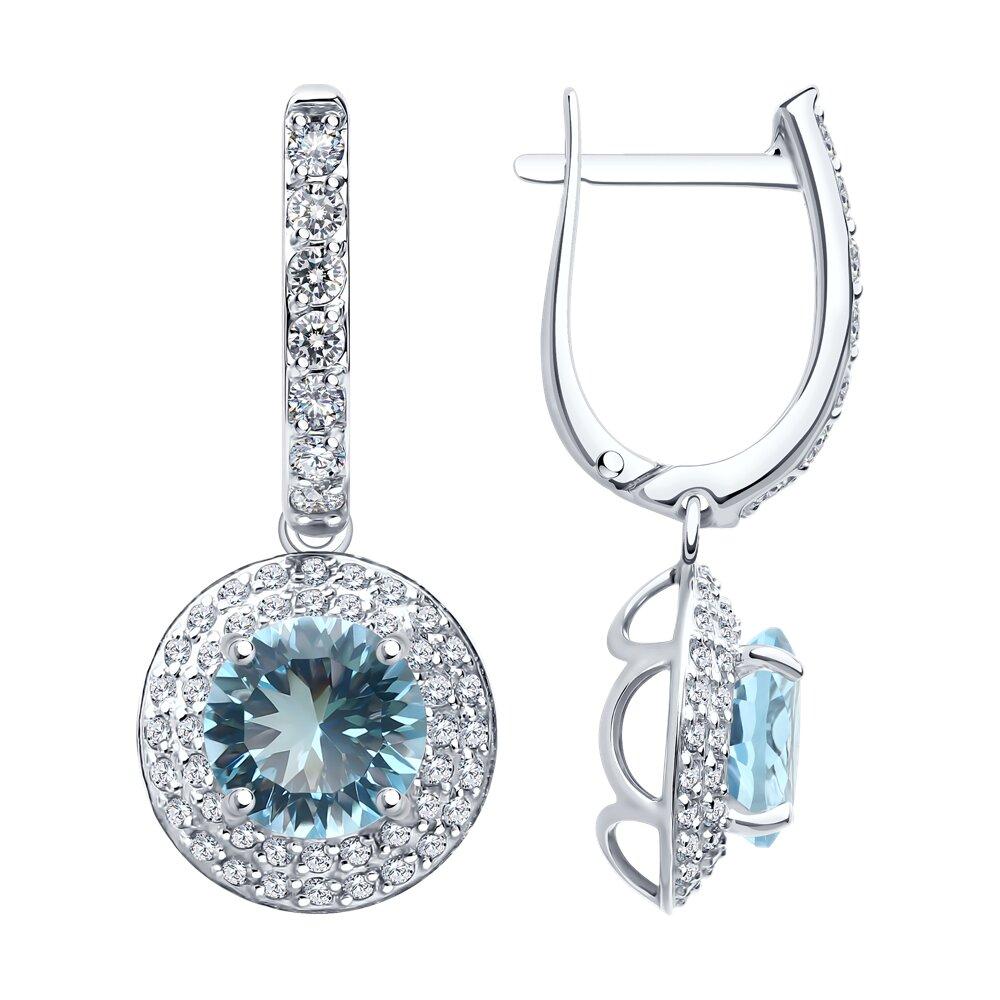 Серьги длинные, белое золото 585 проба, вставка фианит/топаз (Россия)