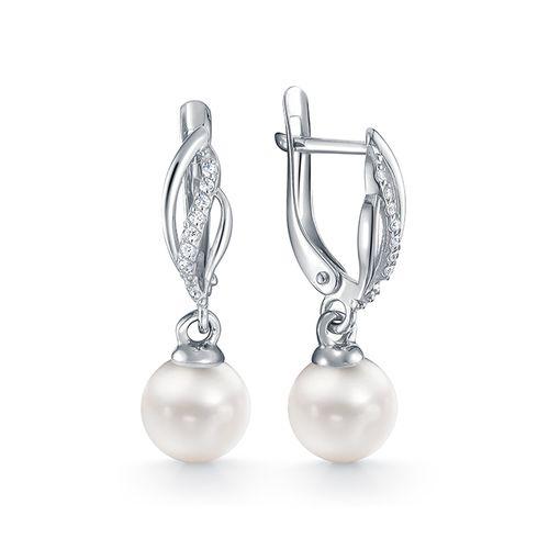 Серьги длинные Zlato,  серебро 925 проба, вставка жемчуг (Zlato, Россия)