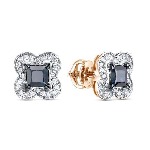 Серьги пусеты RoseGrace, красное золото 585 проба, вставка бриллиант/сапфир (RoseGrace, Россия)