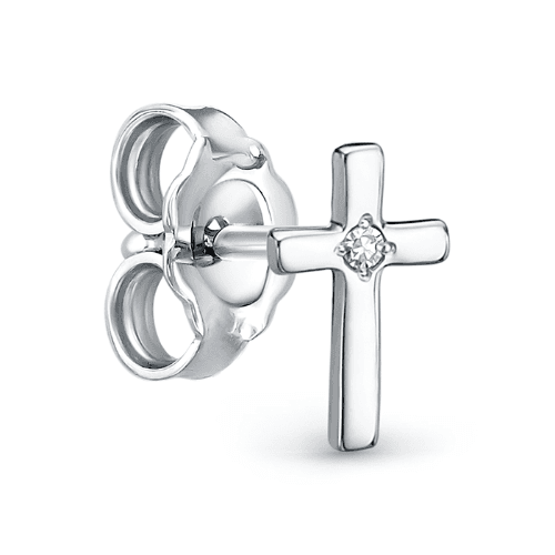 Серьга одиночная ИМПЕРИАЛ, белое золото 585 проба, вставка бриллиант