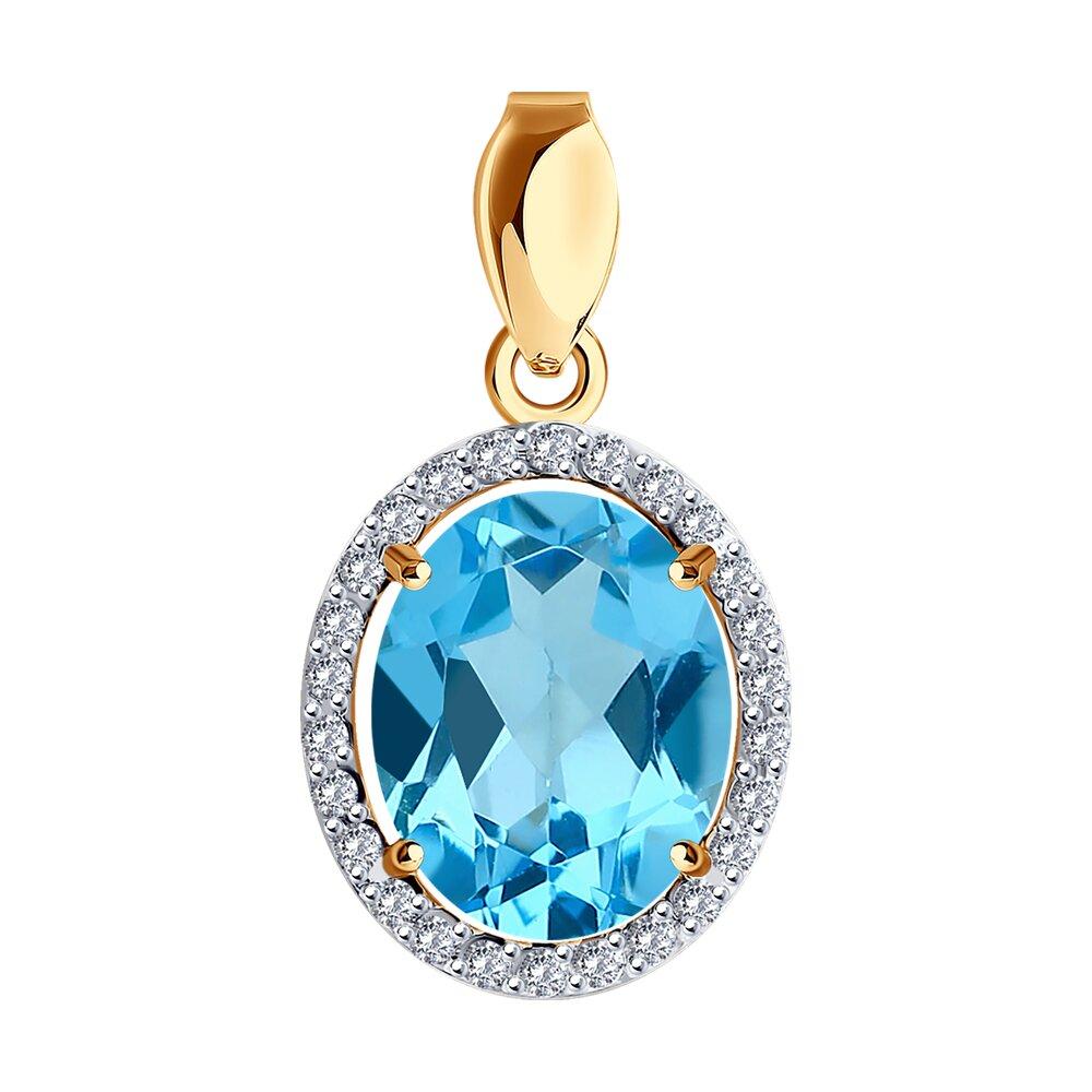 Подвеска декоративная, красное золото 585 проба, вставка фианит/топаз (Россия)