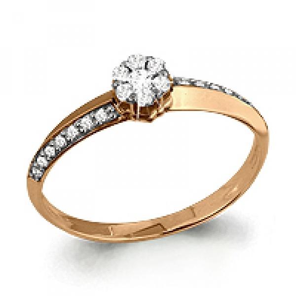Кольцо помолвочное Aquamarine, красное золото 585 проба, вставка фианит (Aquamarine, Россия)