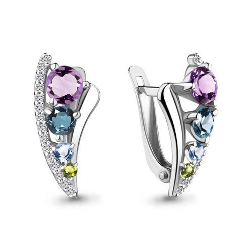 Серьги с английским замком Aquamarine,  серебро 925 проба, вставка фианит (Aquamarine, Россия)