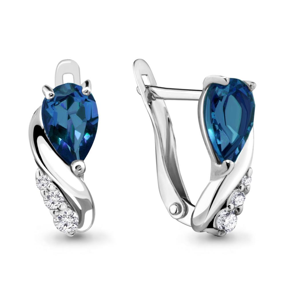 Серьги с английским замком Aquamarine,  серебро 925 проба, вставка фианит