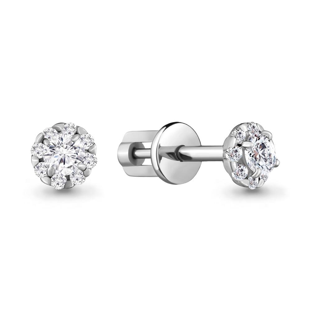 Серьги пусеты Aquamarine, белое золото 585 проба, вставка бриллиант (Aquamarine, Россия)