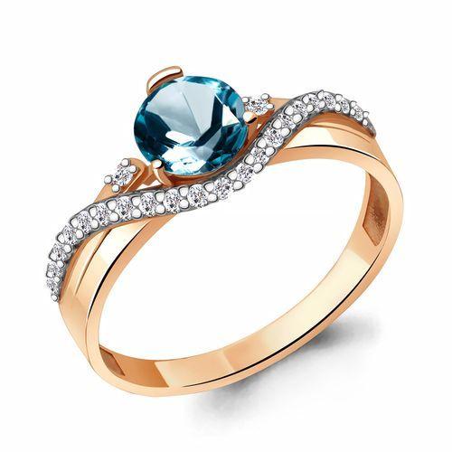 Кольцо декоративное Aquamarine, красное золото 585 проба, вставка фианит