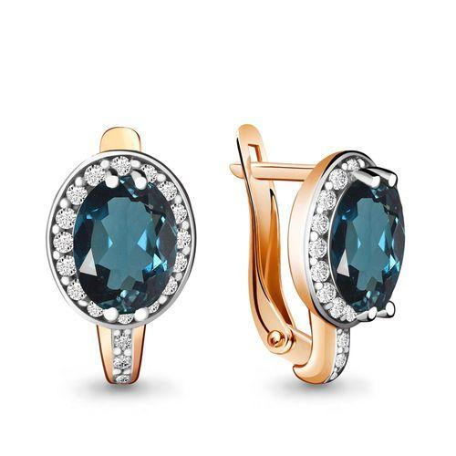 Серьги с английским замком Aquamarine, красное золото 585 проба, вставка фианит