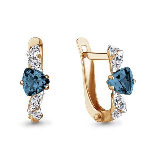 Серьги с английским замком Aquamarine, красное золото 585 проба, вставка фианит