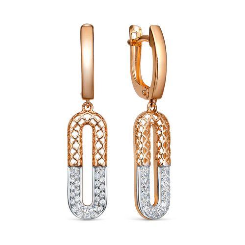 Серьги длинные, красное золото 585 проба, вставка фианит (Беларусь)