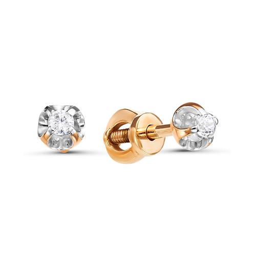 Серьги пусеты Diamond Union, красное золото 585 проба, вставка бриллиант (Diamond Union, Россия)