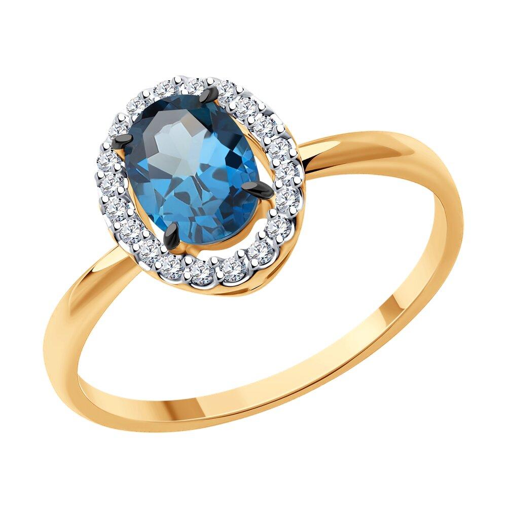 Кольцо декоративное, красное золото 585 проба, вставка фианит/топаз (Россия)