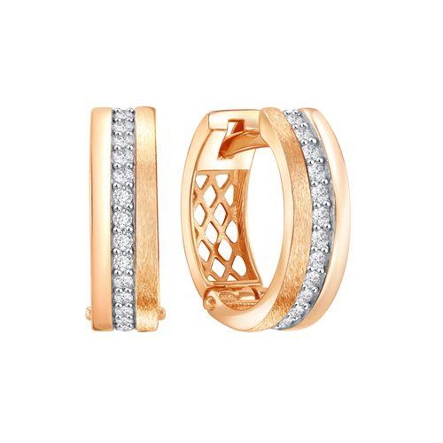 Серьги с английским замком ZOLOTYE UZORY, красное золото 585 проба, вставка цирконий (ZOLOTYE UZORY, Россия)