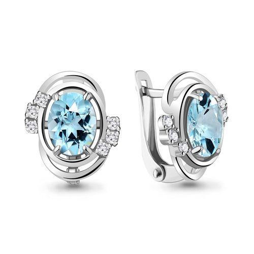 Серьги с английским замком Aquamarine,  серебро 925 проба, вставка фианит (Aquamarine, Россия)