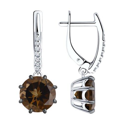 Серьги длинные Diamant,  серебро 925 проба, вставка раухтопаз