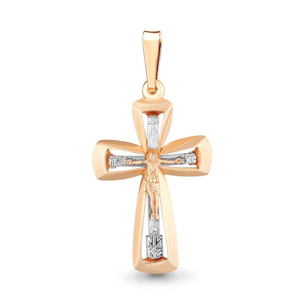 Подвеска крестик Aquamarine, красное золото 585 проба