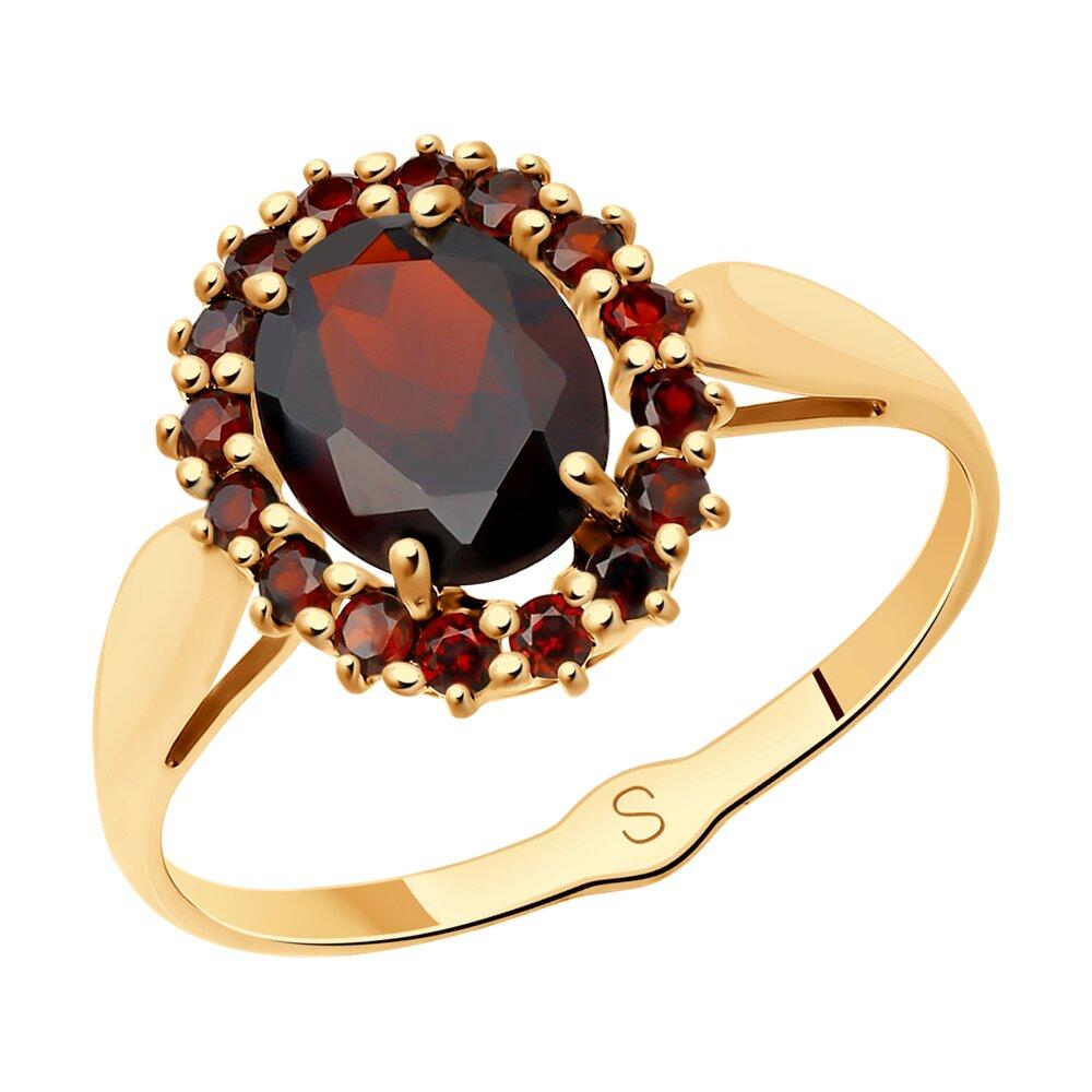 Кольцо декоративное, красное золото 585 проба, вставка гранат (Россия)