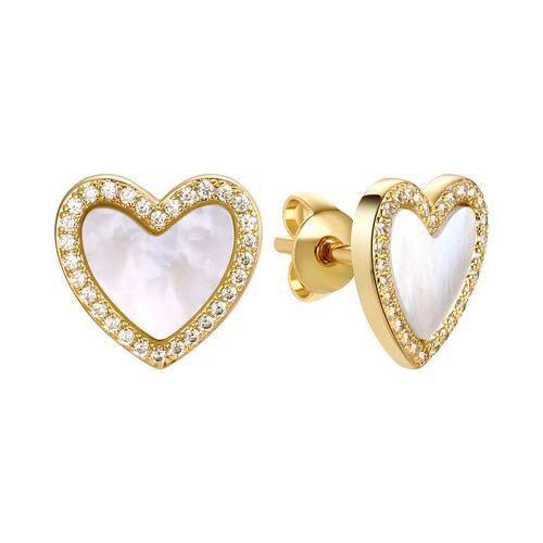 Серьги пусеты Fresh Jewelry, желтое серебро 925 проба, вставка перламутр (Fresh Jewelry, Россия)