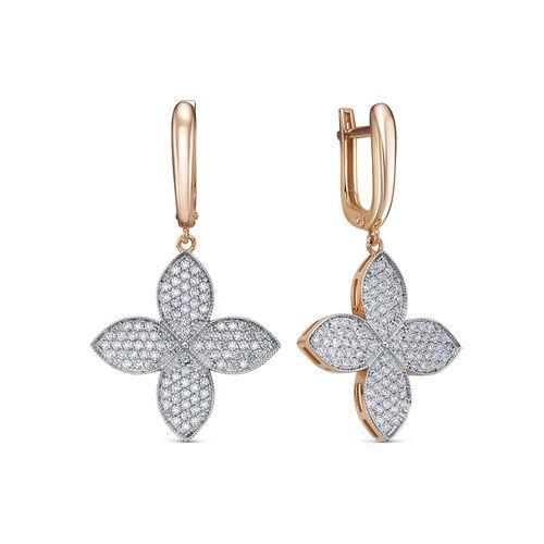 Серьги длинные Berger, красное золото 585 проба, вставка фианит