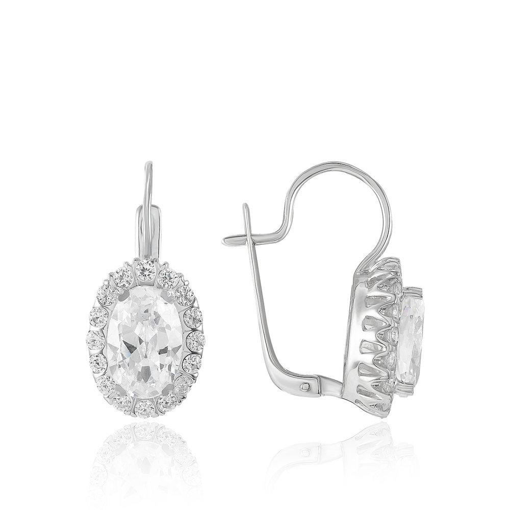 Серьги с английским замком,  серебро 925 проба, вставка фианит (Россия)