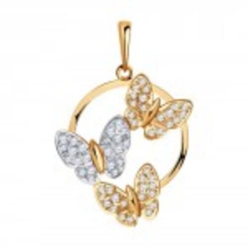 Подвеска декоративная SOKOLOV, красное золото 585 проба, вставка фианит (SOKOLOV, Россия)