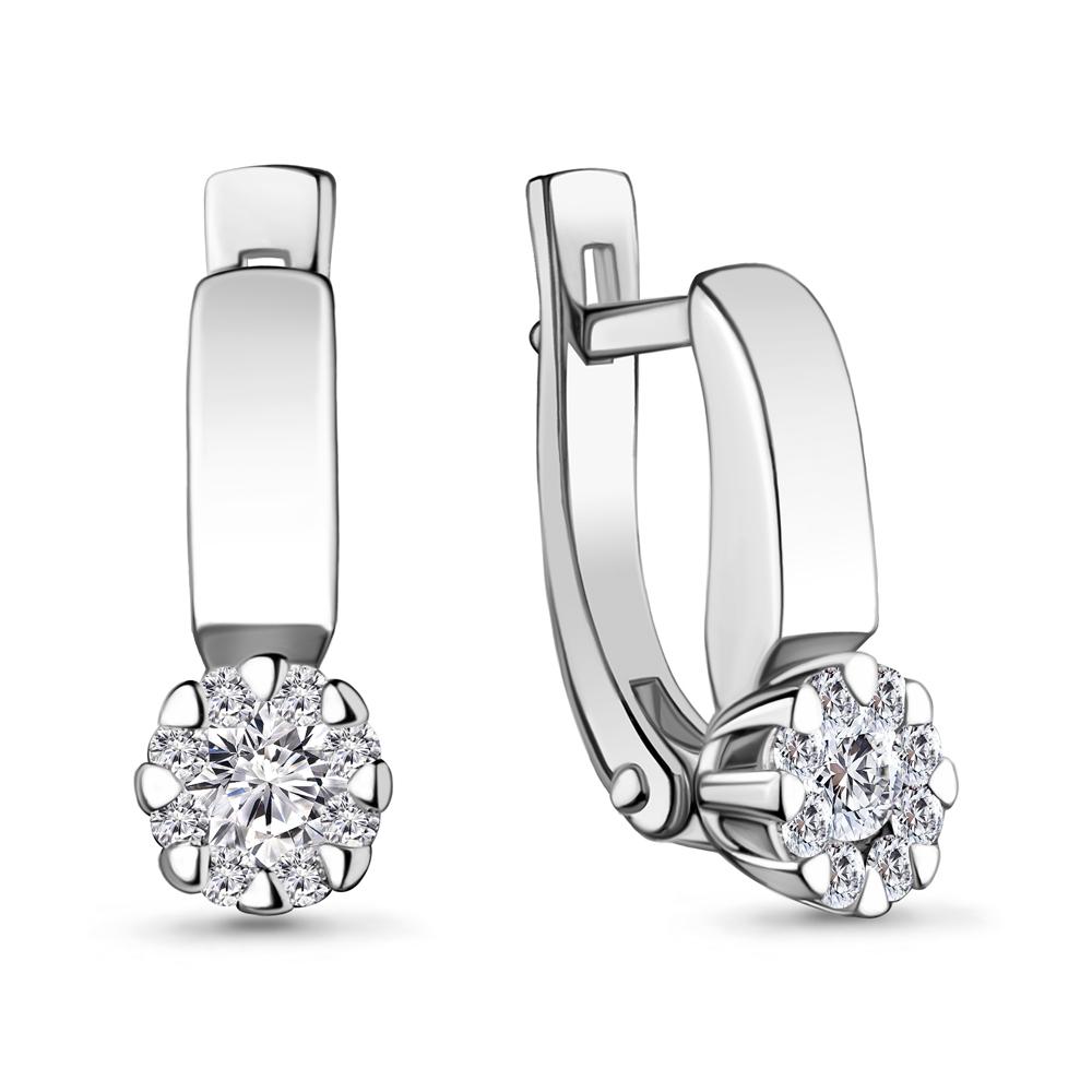 Серьги с английским замком Aquamarine, белое золото 585 проба, вставка бриллиант (Aquamarine, Россия)