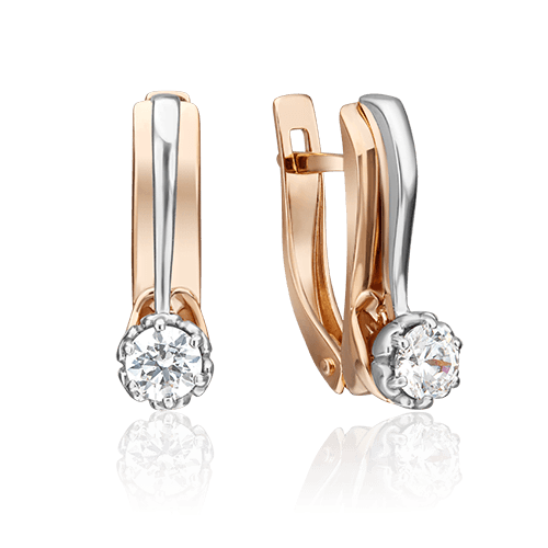 Серьги с английским замком Platina Jewellery, красное золото 585 проба, вставка фианит