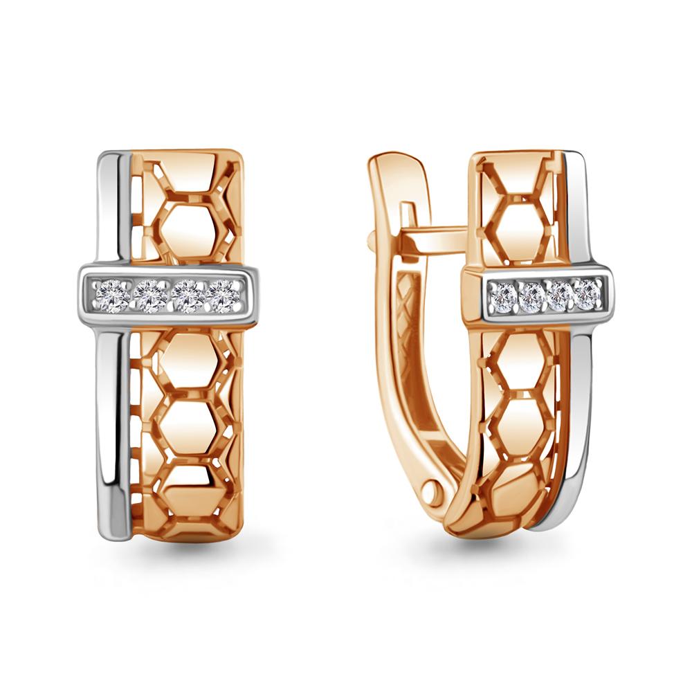 Серьги с английским замком Aquamarine, красное золото 585 проба, вставка бриллиант (Aquamarine, Россия)