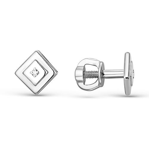 Серьги пусеты LUCKY DIAMOND, белое золото 585 проба, вставка бриллиант (LUCKY DIAMOND, Россия)