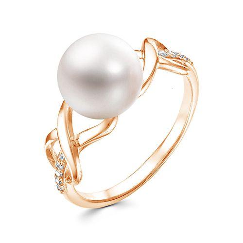 Кольцо декоративное Zlato, красное золото 585 проба, вставка фианит/жемчуг (Zlato, Россия)