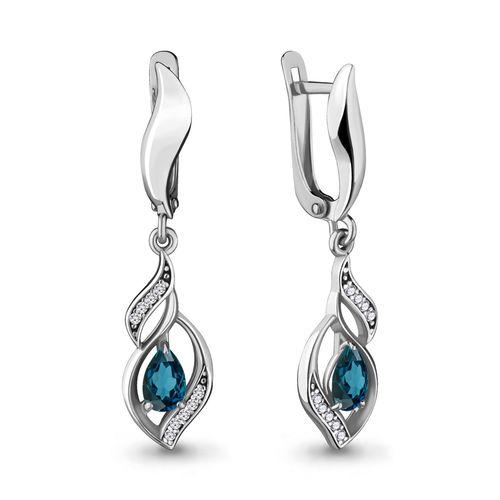 Серьги длинные Aquamarine,  серебро 925 проба, вставка фианит (Aquamarine, Россия)