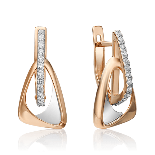 Серьги с английским замком Platina Jewellery, красное золото 585 проба, вставка фианит