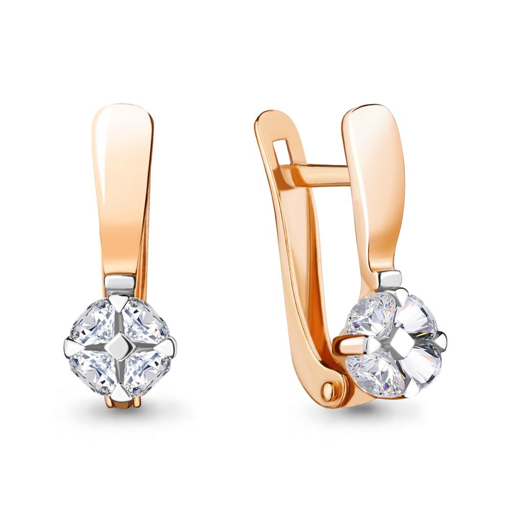 Серьги с английским замком Aquamarine, красное золото 585 проба, вставка фианит (Aquamarine, Россия)