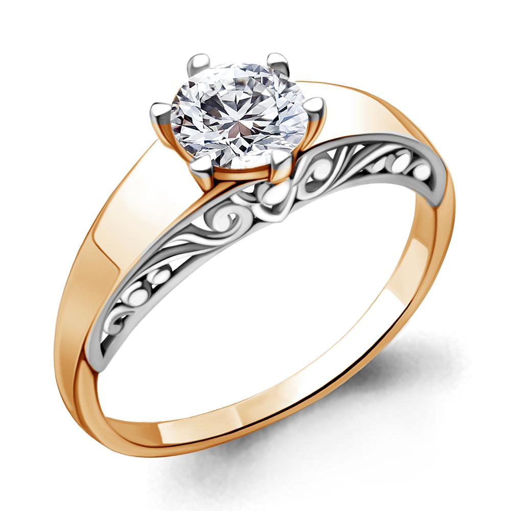 Кольцо декоративное Aquamarine, красное золото 585 проба, вставка фианит (Aquamarine, Россия)