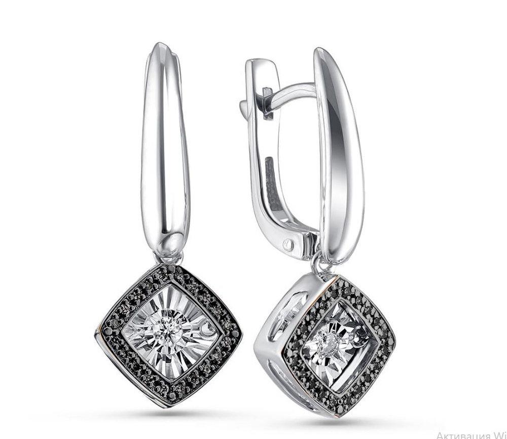 Серьги длинные Grigoriev, белое золото 585 проба, вставка бриллиант