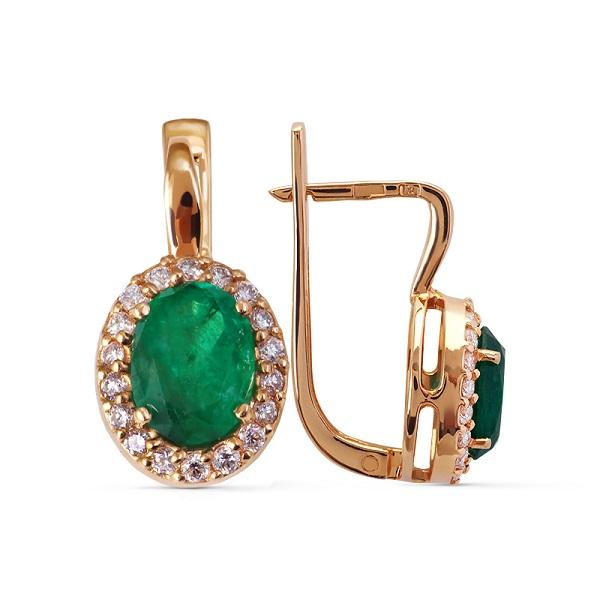 Серьги с английским замком, красное золото 585 проба, вставка бриллиант (Беларусь)