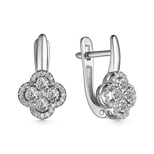 Серьги с английским замком Bellissima, белое золото 585 проба, вставка бриллиант (Bellissima, Россия)